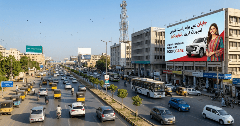 Shahrah-e-Faisal, the busy Karachi city street in Pakistan